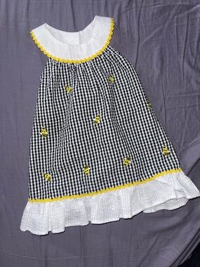 Emily Rose Black & White Gingham Dress with Yellow Bee Accents